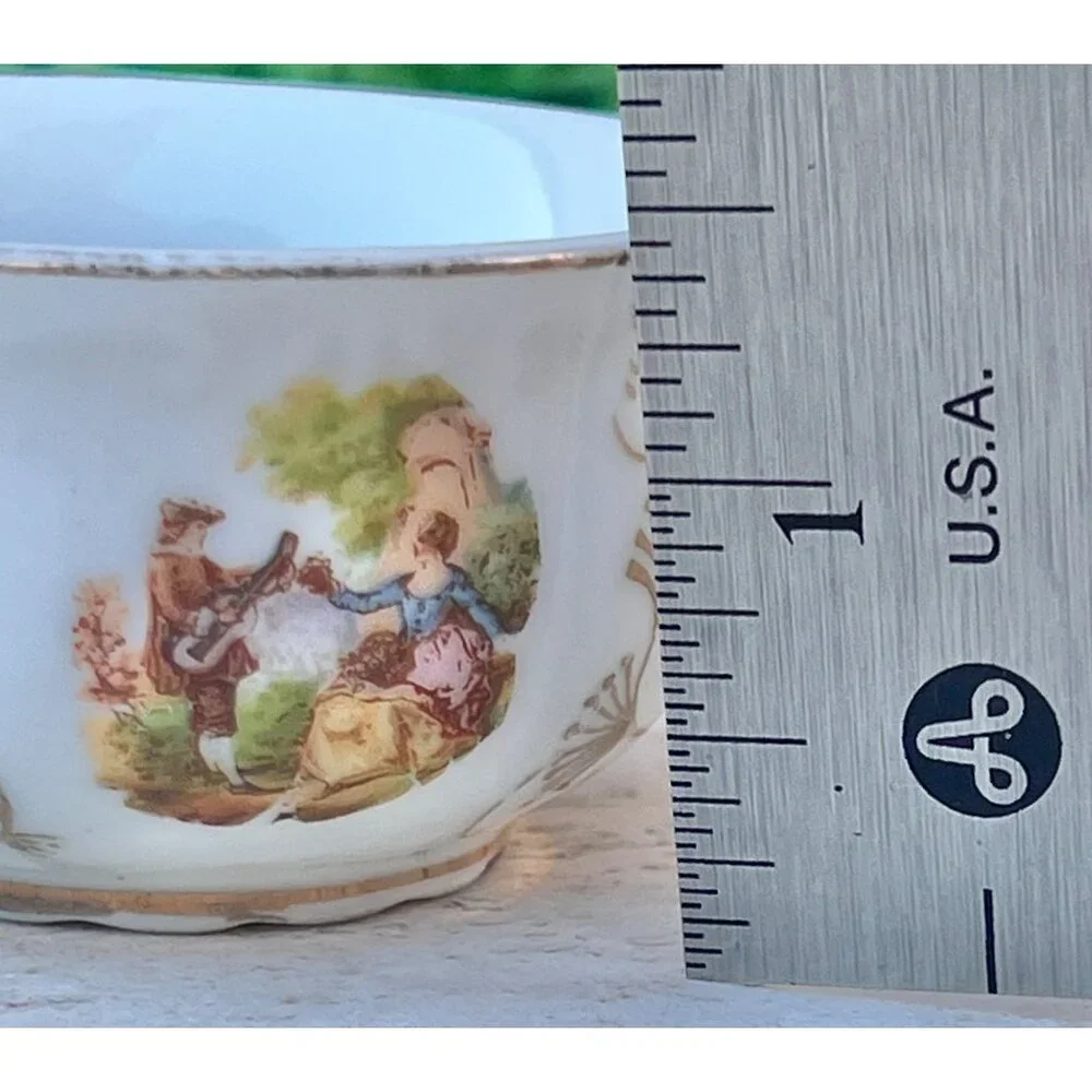 Bavarian Demitasse Teacup & Saucer Gold Trim With Romantic Scene VTG Porcelain